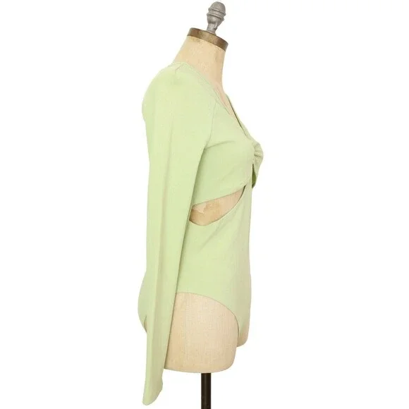 TOPSHOP O-ring Cutout Long Sleeve Bodysuit US 8-10 (UK M) Light Green NEW B21 - Picture 3 of 6